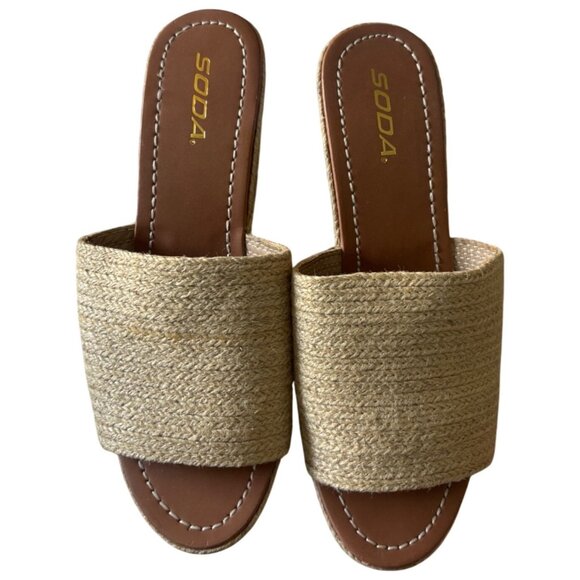 SODA Bounty-S Wedge Platform Heel Slide Raffia, size 10 - Picture 5 of 9